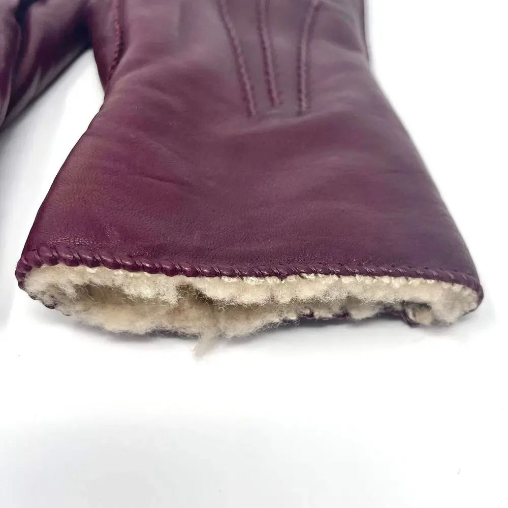 90s GRANDOE Vintage Red Tan Faux Sherpa Lined Gloves